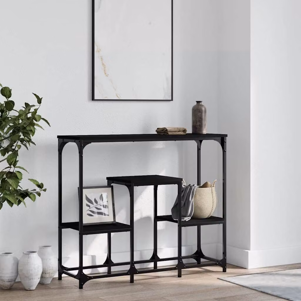 vidaXL Tavolino Consolle Nero in Legno e Metallo L: 89,5 cm, P: 28 cm, H: 76 cm