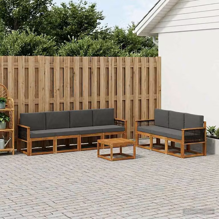 Set di divani da esterno vidaXL in legno di acacia con cuscini, 7 pezzi, beige e antracite