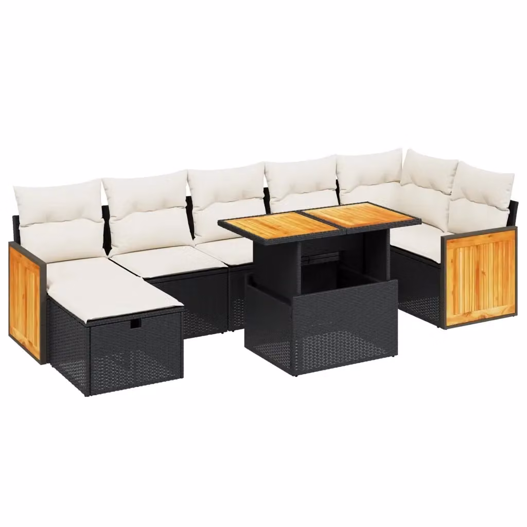 Set da giardino moderno vidaXL composto da 8 pezzi in polyrattan con cuscini bianchi e neri a forma di L – 2