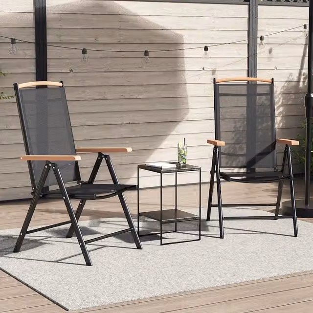 Sedie da Giardino Pieghevoli 2 pz | Sedie da Esterno in Alluminio e Textilene Nere