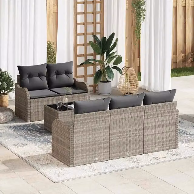 Set Divano da Giardino Grigio chiaro polyrattan 3345582