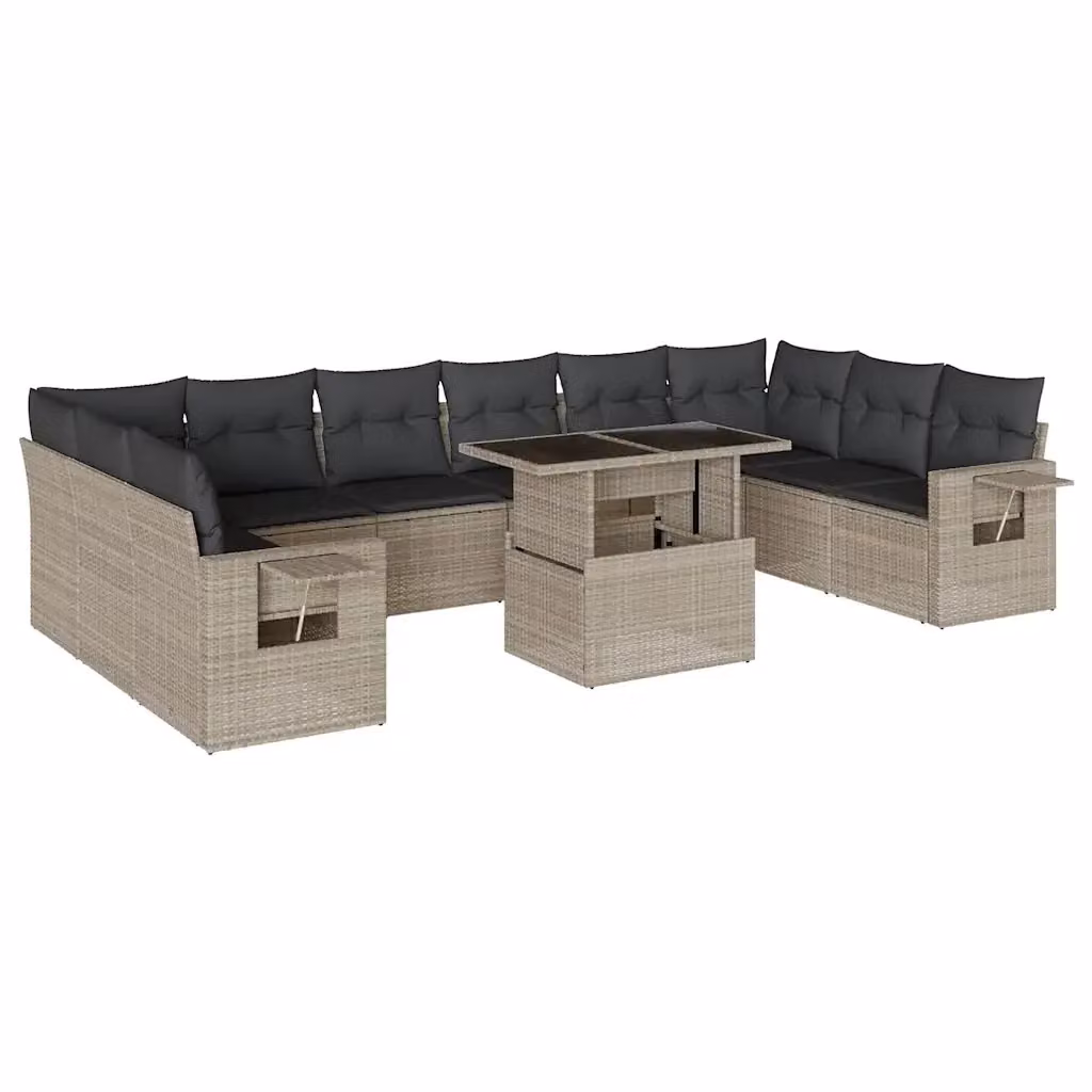 Set di Divani da Giardino vidaXL 11 pz in Polyrattan Grigio con Cuscini e Tavolino da Esterno – 2