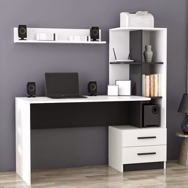 Thiesi Scrivania per Computer Moderna con 7 Ripiani, L/P/H: 120 x 60 x 74 cm, Bianco
