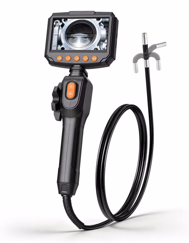 Telecamera endoscopica con schermo - Telecamera di ispezione, telecamera per tubi - Testa della telecamera orientabile in due direzioni - Grado di protezione IP67 (resistente all'acqua) - Schermo da 10,9 cm - Cavo da 1,5 metri - Diametro della sonda: 8 mm
