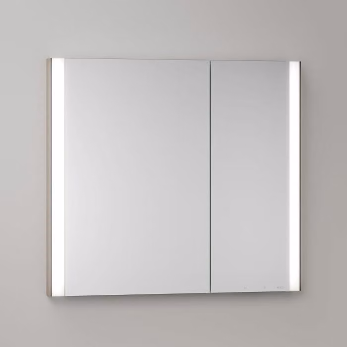 Mobiletti specchio a incasso Keuco Royal Metis LED, dimensioni 80 x 71 cm, 2 ante con riscaldamento a specchio, design asimmetrico, finitura francese