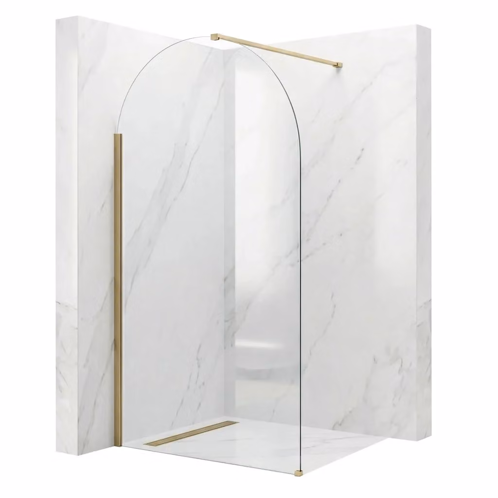 Parete Doccia Walk-in Rea Heaven Asimmetrica con Vetro Trasparente e Profilo Gold Brush 100 cm – 2
