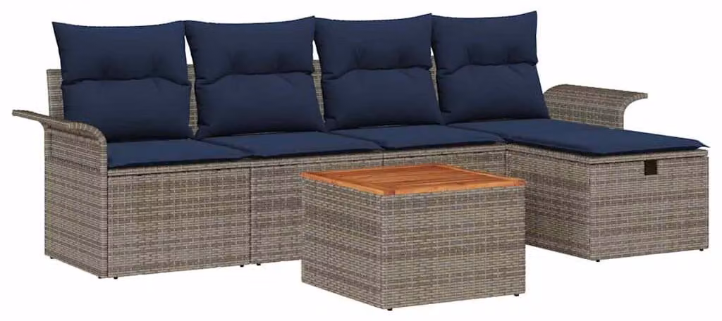 Set Divano da Giardino con cuscino 6 pcs Grigio polyrattan