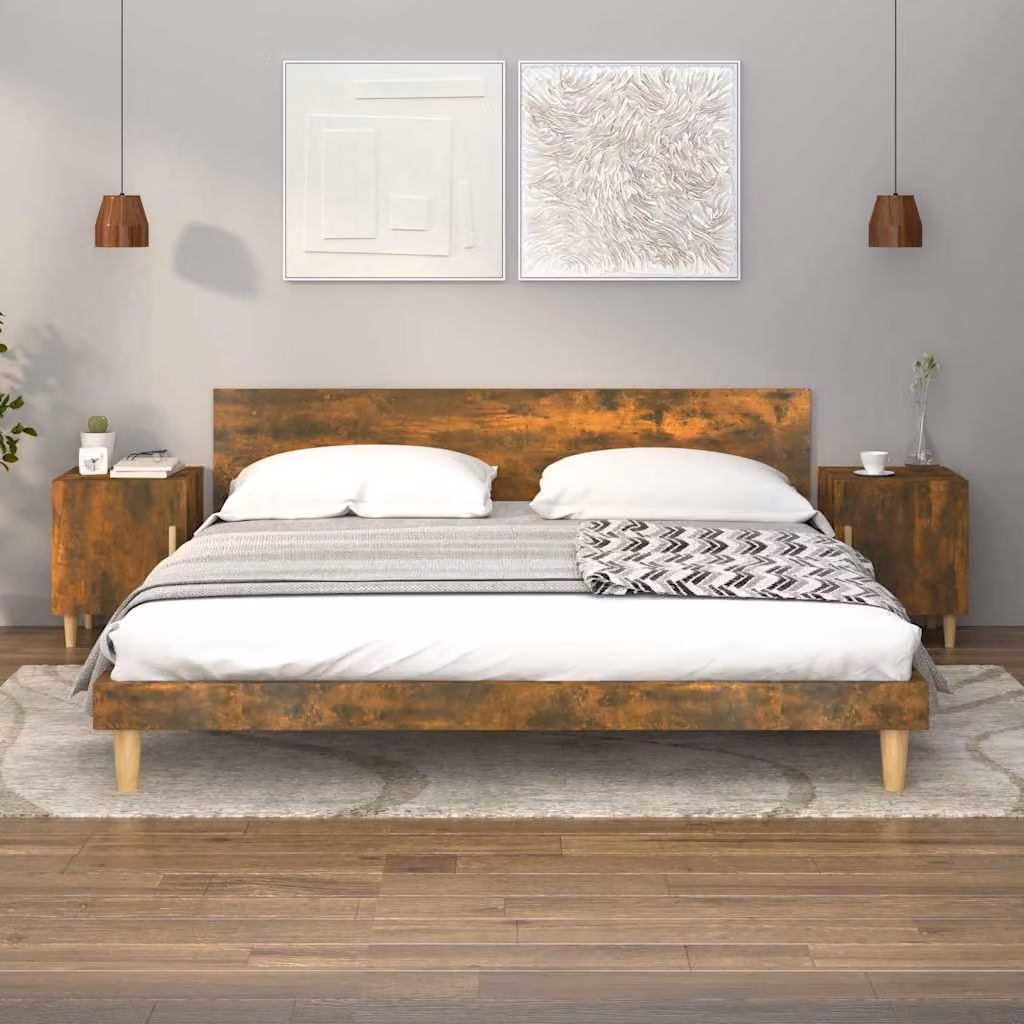 Set di 2 comodini sospesi vidaXL in legno multistrato e MDF colore rovere fumo per camera da letto