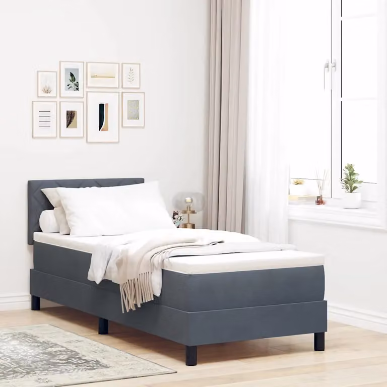 Letto a molla con illuminazione LED vidaXL in velluto grigio, L 200 x L 80 cm