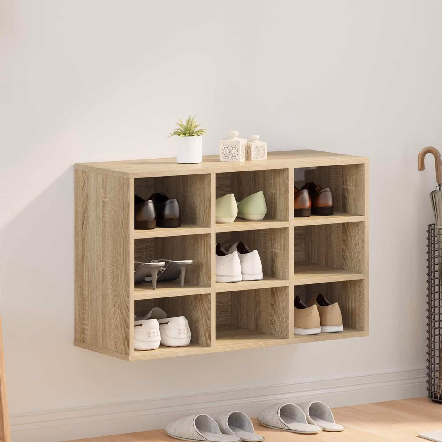 Scarpiera moderna vidaXL in legno ingegnerizzato, colore marrone e beige, L: 77,5 cm, P: 30 cm, H: 51 cm