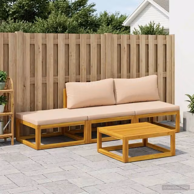 Set di mobili da giardino vidaXL in legno di acacia massello con divani, tavolino e pouf, colore beige – 1