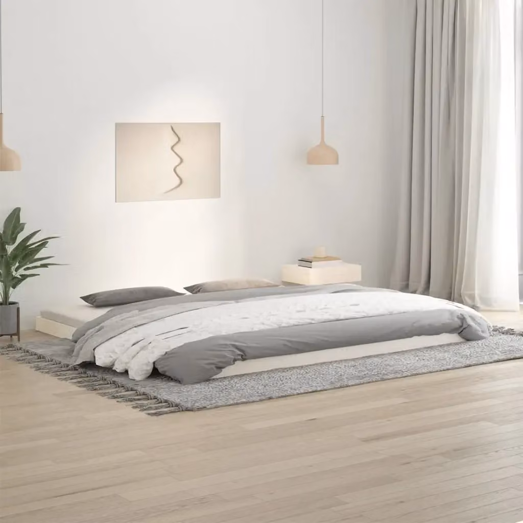 Letto matrimoniale moderno in legno massello di pino bianco con struttura a doghe fisse L/P/H: 200 x 200 x 204 cm – 2