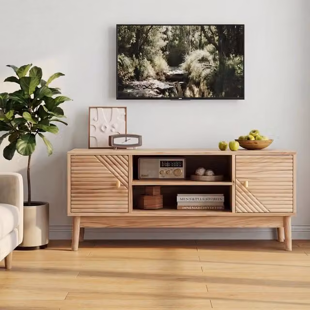 Mobile TV con ante a griglia e chiusura ammortizzata; passacavi posteriore; MDF color rovere 110 × 40 × 48 cm