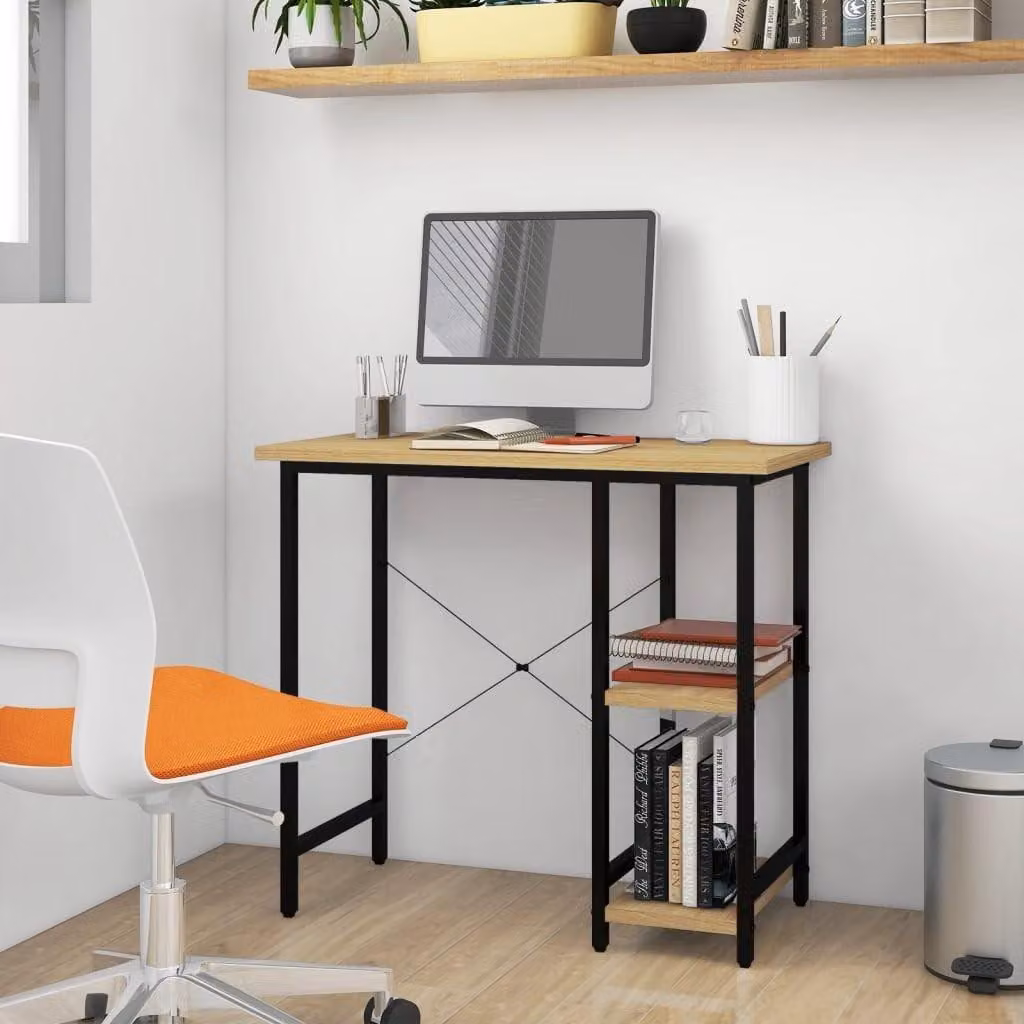 Scrivania moderna, nera e in legno di faggio chiaro, dimensioni 80 x 40 x 72 cm, realizzata con materiali resistenti