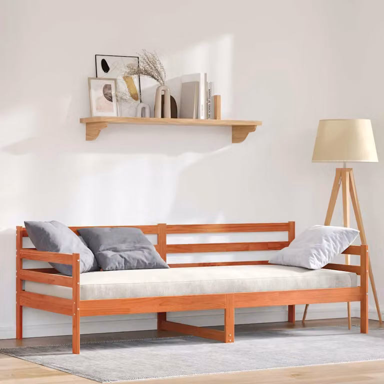 Letto giorno vidaXL in pino massello con testiera, marrone cerato, L: 90 cm, P: 200 cm, H: 87,5 cm