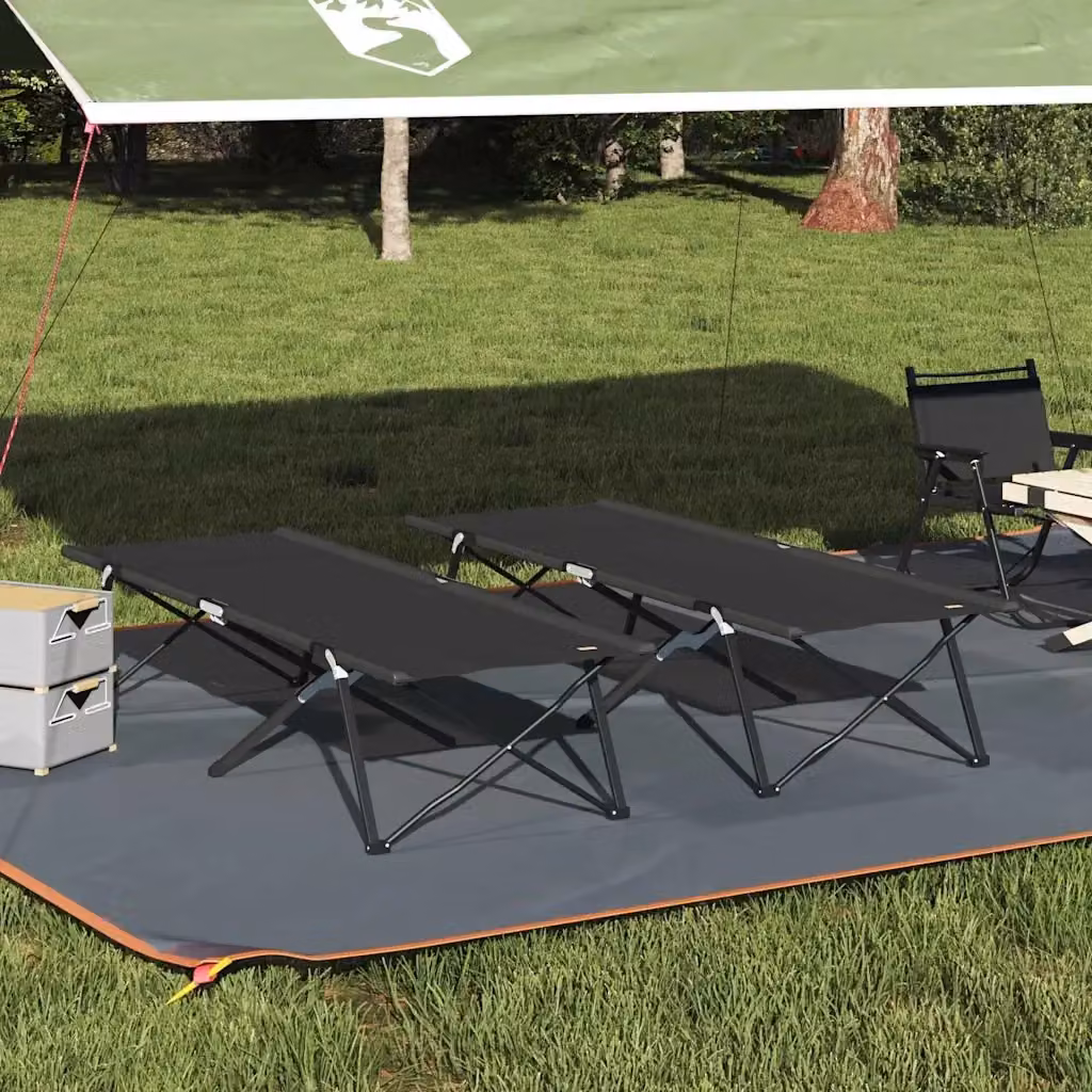 Set di 2 letti da campeggio pieghevoli DESIGN IN in metallo e tessuto, colore nero, L: 206 cm, P: 76 cm, H: 47 cm – 2