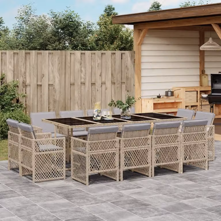 Maison Exclusive - Set Pranzo da Giardino 13 pz con Cuscini Beige Misto Polyrattan