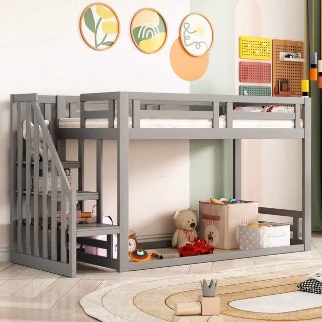 Letto a castello singolo ¨C Minimal ¨C grigio 90x200cm legno massello pino con rete a doghe