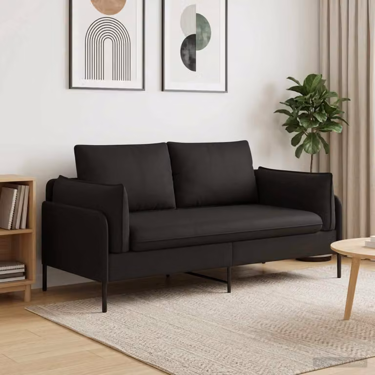 Divano a 2 posti vidaXL in velluto nero, design moderno e lineare, L: 188 cm, P: 81 cm, H: 89 cm