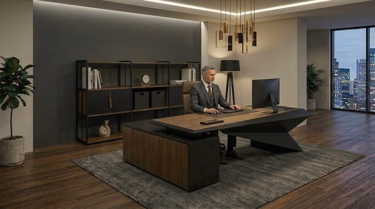 Set da ufficio scrivania e libreria, design executive
