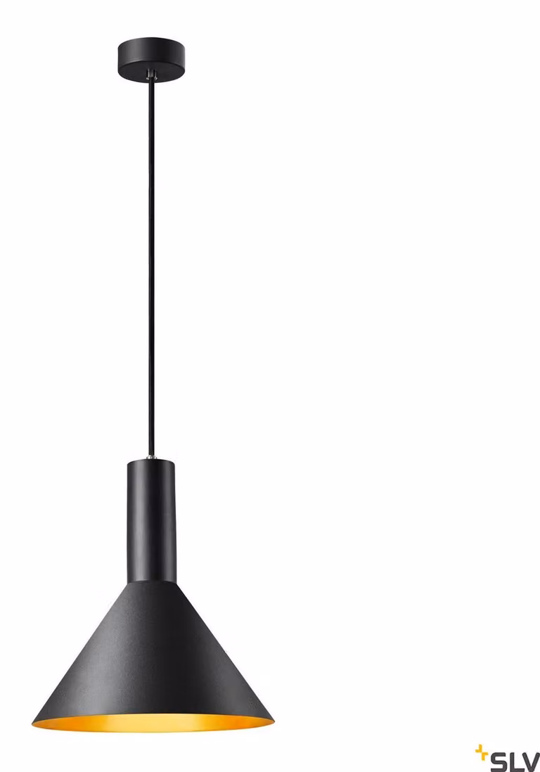 Lampada a sospensione SLV Phelia 275, attacco E27, colore nero, conico, finitura dorata