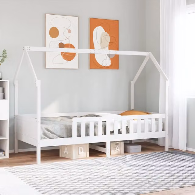 Giroletto Casetta Bambini-Struttura Letto Bambini Bianco 80x200 cm Legno Massello Pino 384940