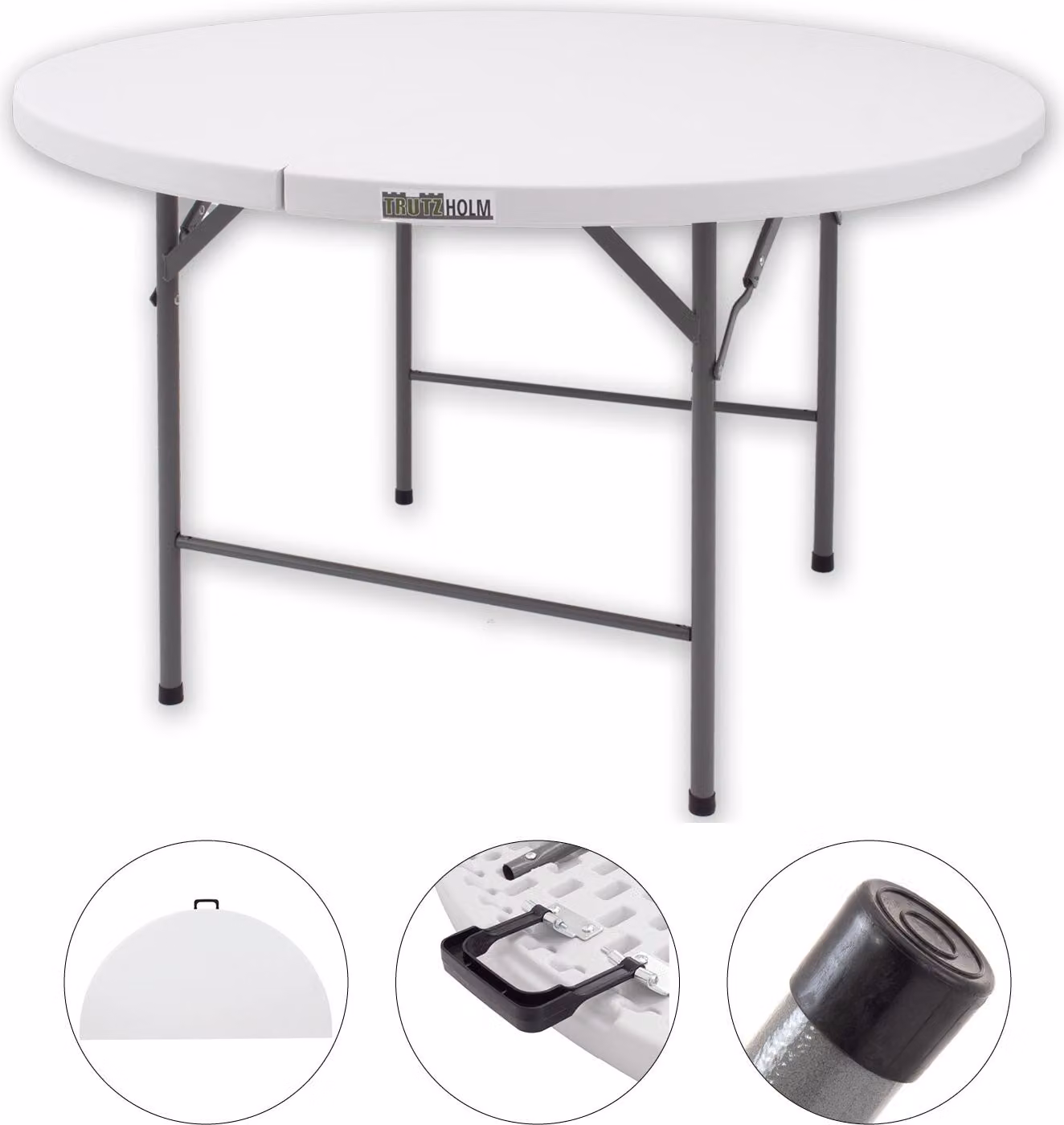 Tavolo pieghevole rotondo Ø 120 cm altezza 74 cm plastica / acciaio verniciato a polvere Tavolo da campeggio Tavolo per feste