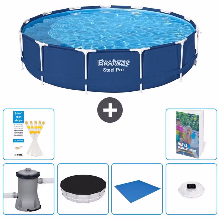 Piscina gonfiabile Bestway Steel Pro, rotonda, dimensioni 396x84 cm, composta da 5 parti, modello S248