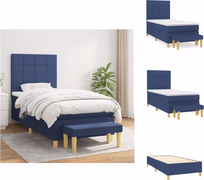 vidaXL Letto a molle con materasso blu 100x200 cm in tessuto - Letti e strutture letto