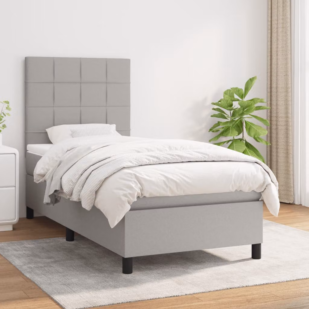 vidaXL Letto Ibrido con Giroletto a Molle e Materasso in Tessuto Grigio e Bianco L/P/H: 190 x 90 x 128 cm