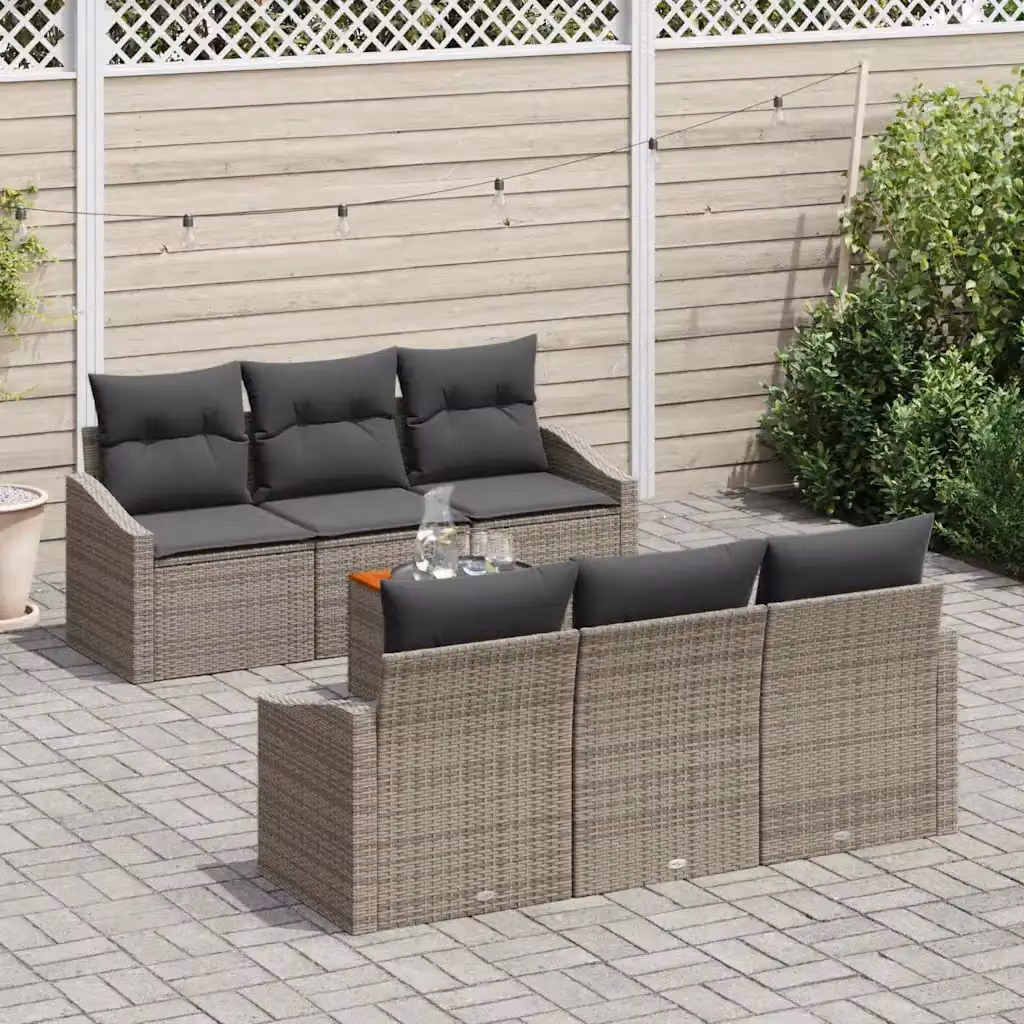 Set Divano da Giardino vidaXL 7 pz in Polyrattan Grigio con Cuscini e Tavolino – 1