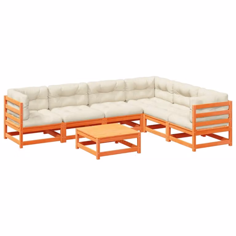 Set Divani Giardino 7 pz con Cuscini Marrone Cera Massello Pino