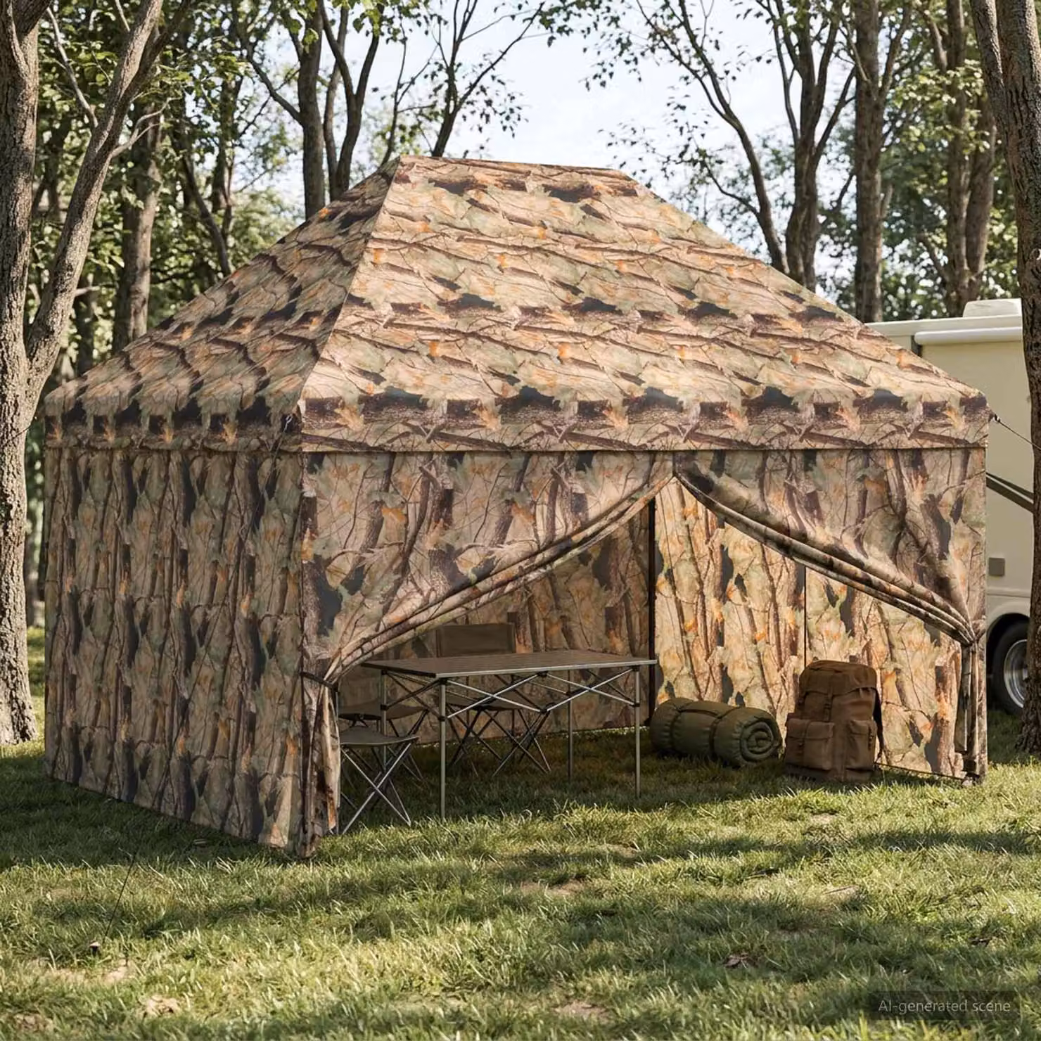 Gazebo Pop-up vidaXL con 4 Pareti, Colore Mimetico Foresta (Multicolore, Nero, Marrone), L/P/H: 400 x 315 x 15 cm