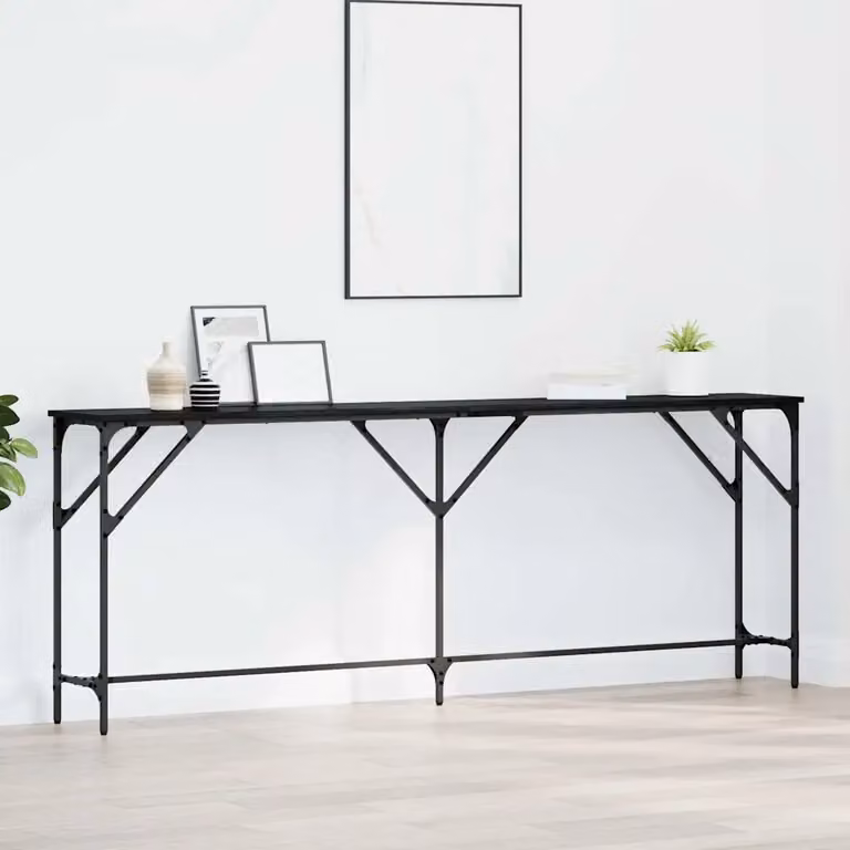 vidaXL Tavolo consolle in stile industriale nero, L: 200 cm, P: 29 cm, H: 75 cm