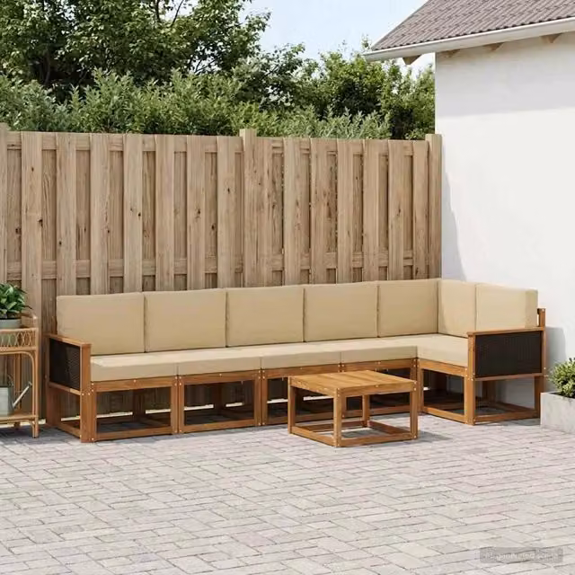 Set di divani da esterno 7 pz Naturale e Beige Poliestere 3385264