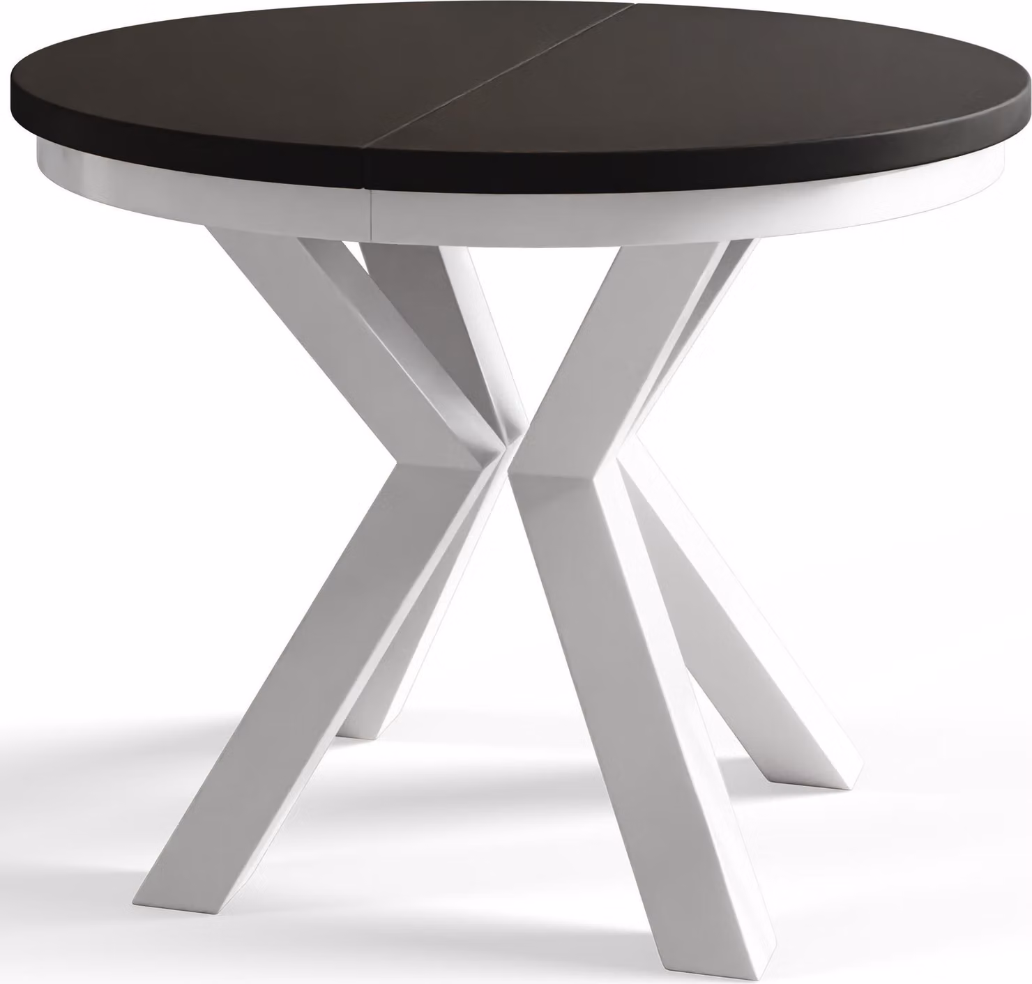 Tavolo rotondo per sala da pranzo LOFT, diametro tavolo allungabile: 120 cm/200 cm, colore tavolo da soggiorno: nero, con gambe in metallo bianche