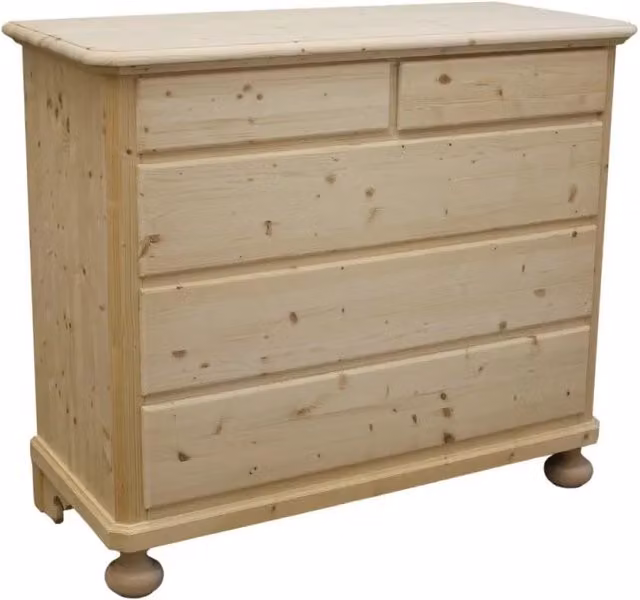 Cassettiera classica con 5 cassetti in legno massello di abete grezzo Mobili 2G L/P/H: 118 x 52 x 99 cm – 3