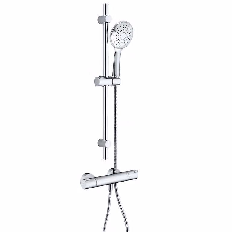 HANSGROHE Miscelatore doccia, sistema doccia con termostato Ecostat 1001CL e doccia a pioggia o doccetta BELVIT, EcoStop e blocco di sicurezza a 40 °C, cromato