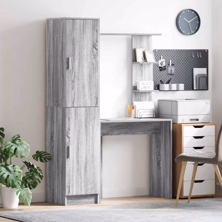 Set di scrivania con 2 scaffali da ufficio vidaXL in MDF laminato, colore Grigio Sonoma e Marrone, design moderno per home office