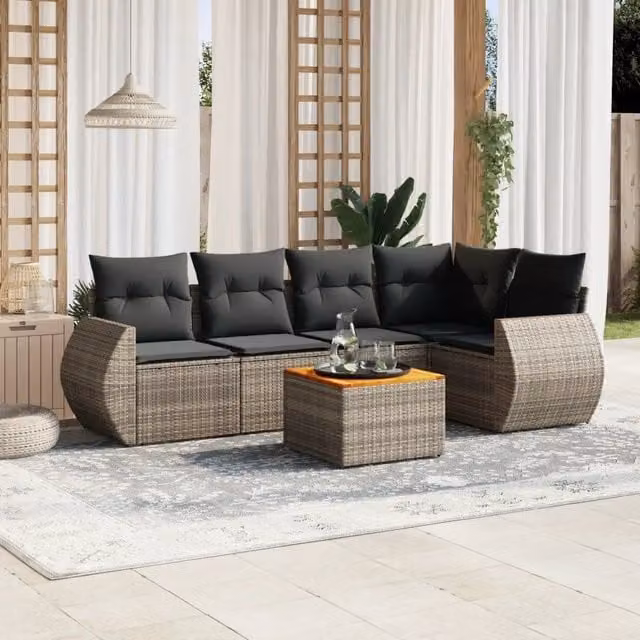 Set Divano da Giardino 6 pz con Cuscini Grigio in Polyrattan 3257327