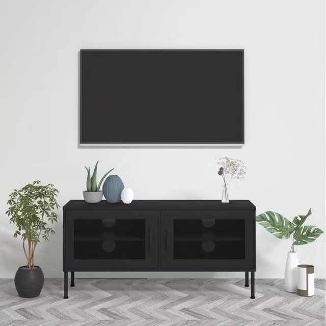 Mobile TV moderno vidaXL in metallo nero L: 105 cm, P: 35 cm, H: 50 cm – 1