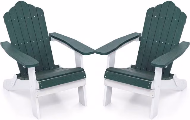 2*Sedia adirondack pieghevole in acciaio inossidabile per giardino, Sedia da patio in hips con braccioli larghi Verde