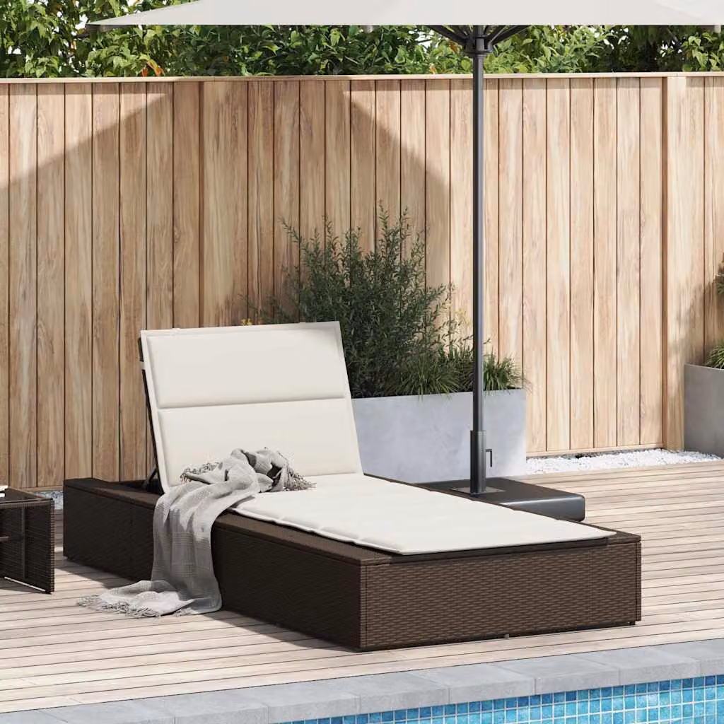 vidaXL Lettino Prendisole con Cuscino Galleggiante Marrone Polyrattan