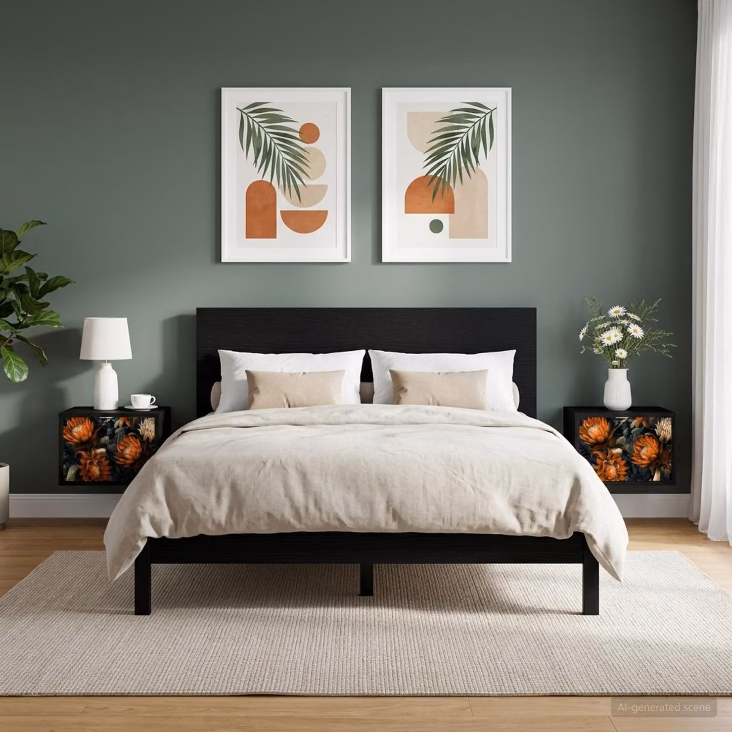 Set di 2 comodini sospesi vidaXL LOCHEM in Rovere e Nero opaco