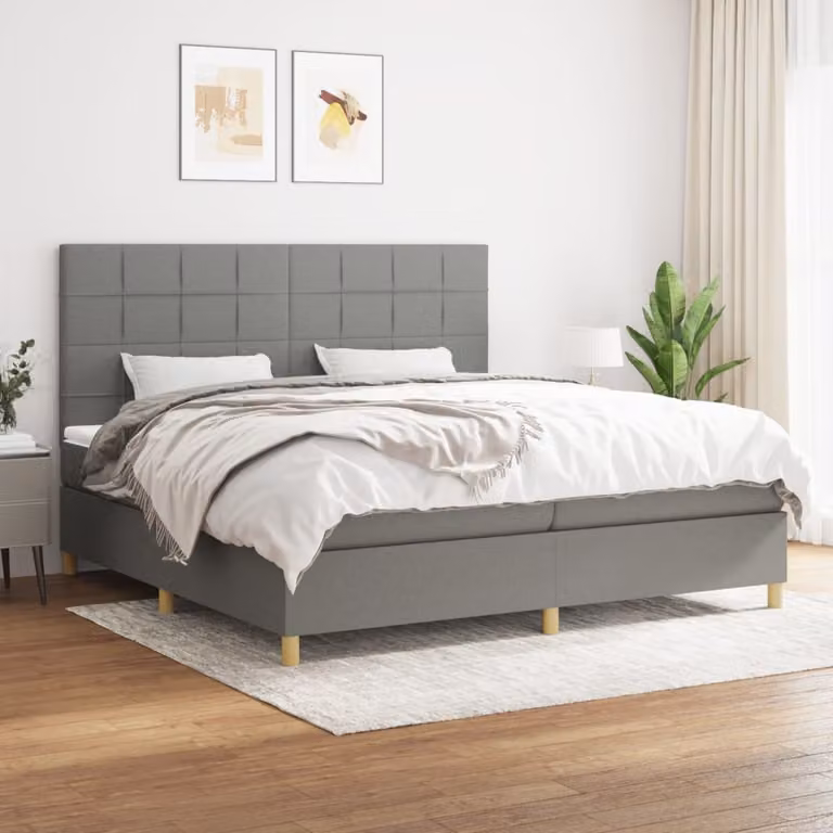 vidaXL Giroletto a Molle con Materasso in Tessuto Grigio e Bianco L/P/H: 200 x 200 x 203 cm