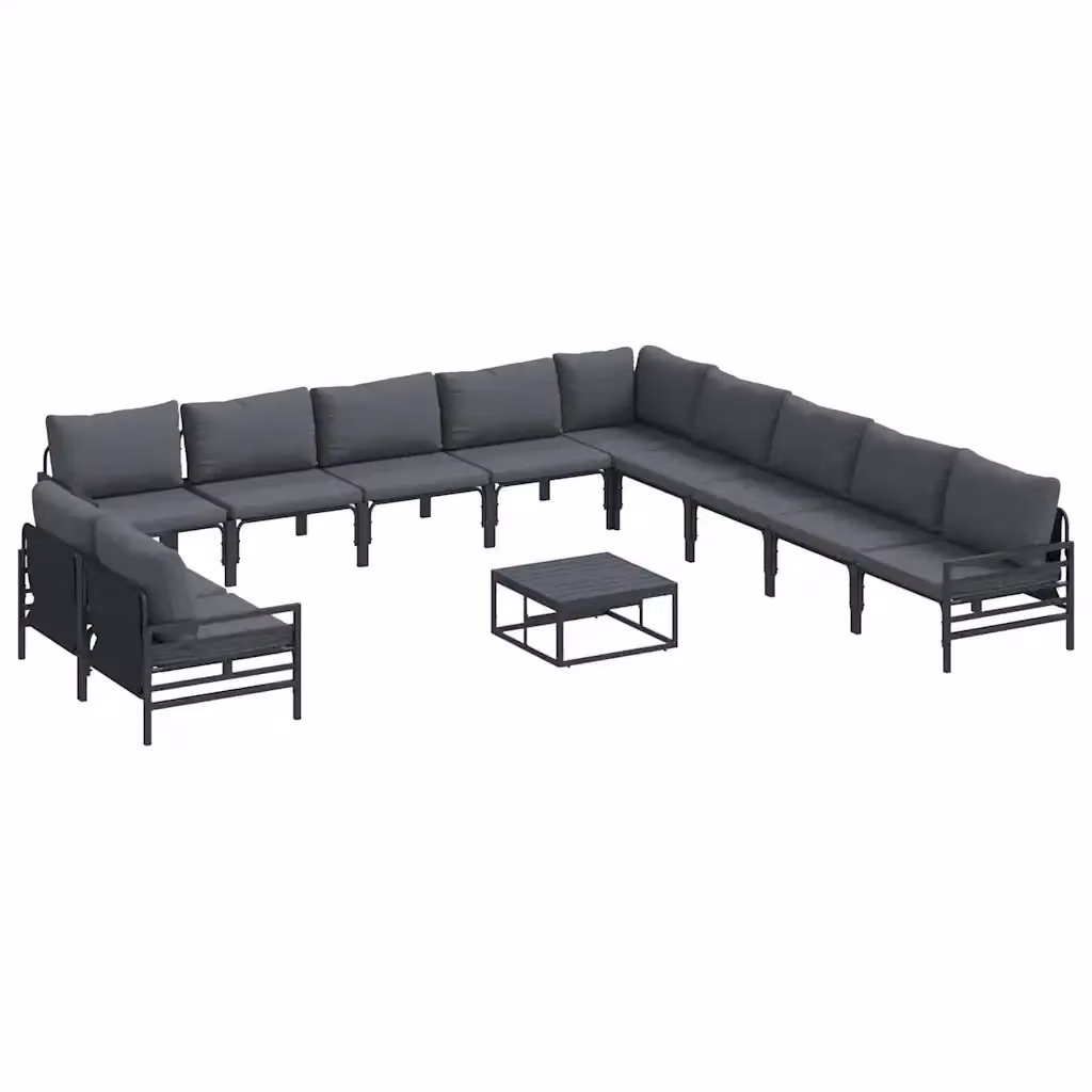 Set Divano da Giardino Moderno vidaXL a Forma a L con Tavolino, Colore Antracite e Nero, Struttura in Acciaio Verniciato a Polvere e Cuscini Inclusi – 2