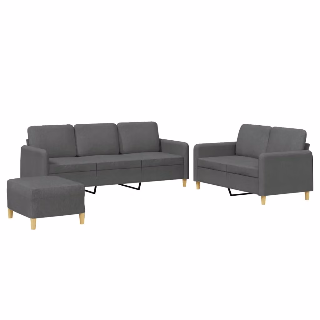 Set di divani moderno vidaXL in tessuto grigio composto da divano a 3 posti, divano a 2 posti e pouf con cuscini inclusi – 2