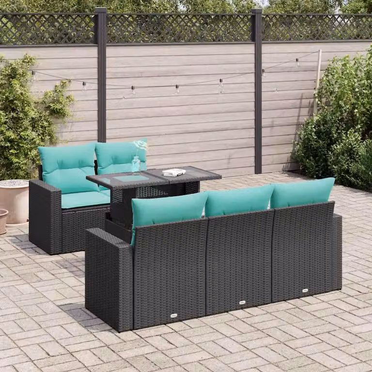 Maison Exclusive - Set Divano da Giardino 6 pz con Cuscini Nero Polyrattan Acacia