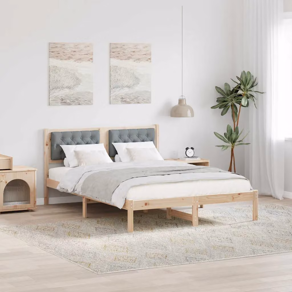 Struttura del letto vidaXL in pino massello, colore grigio, 140 x 200 cm – 1