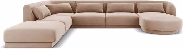 Divano panoramico sinistro Tulum Cosmopolitan Design in velluto beige da 6 posti L/P/H: 330 x 167 x 70 cm